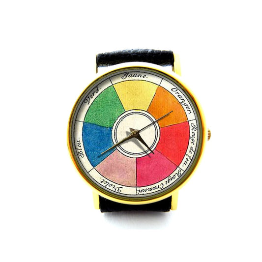 Antique Color Wheel Leather Watch, Color Wheel, Color Wheel Accessory, Ladies Watch, Unisex Watch, Color Wheel Jewelry