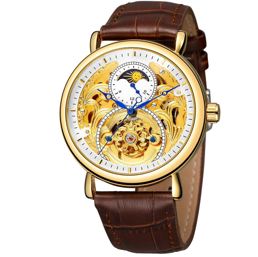 Men’s Sun Moon Phase Waterproof Tourbillon Automatic Mechanical Wristwatch