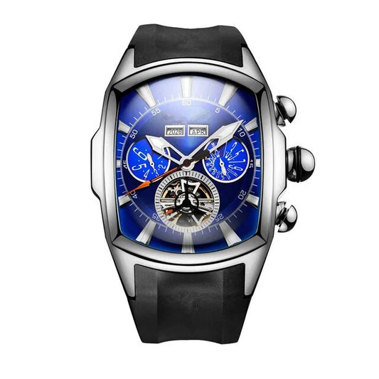 Men’s Rubber Strap Automatic Mechanical Year Month Display Tourbillon Watch