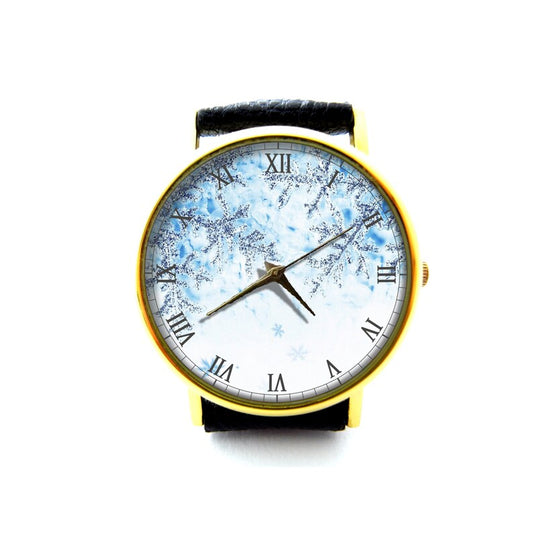 Snowflakes Leather Watch, Holiday Ladies Watch, Unisex Watch, Vintage Watch, Winter Snowflake Watch, Snowflake Jewellery