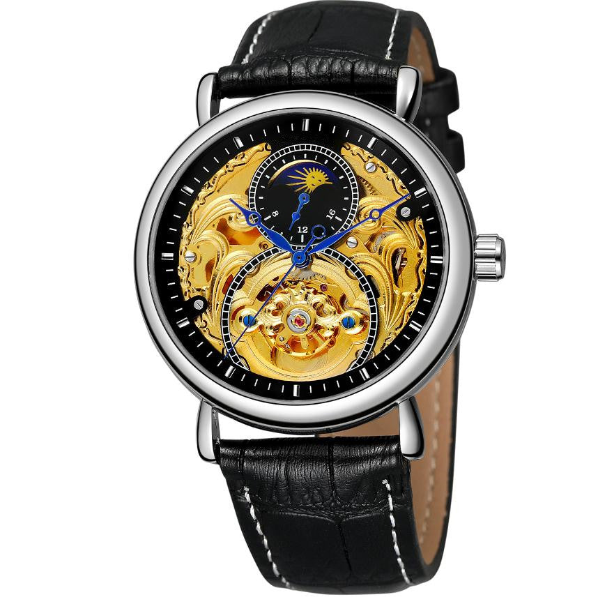 Men’s Sun Moon Phase Waterproof Tourbillon Automatic Mechanical Wristwatch