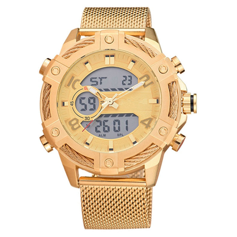 Men’s Luxury Casual Golden Digital LED Military Quartz Dual Display Watches